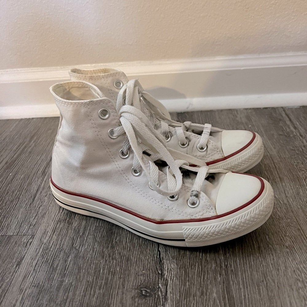 White w/ Red Stripe High Top Converse